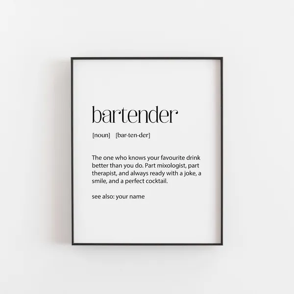 Personalised Bartender Definition Art Print, Custom Bar Decor