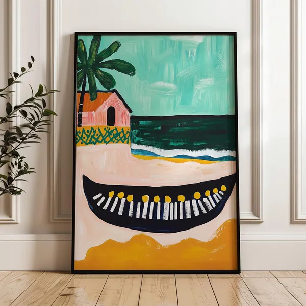 Tropical Beach Scene, Caribbean House Art Print