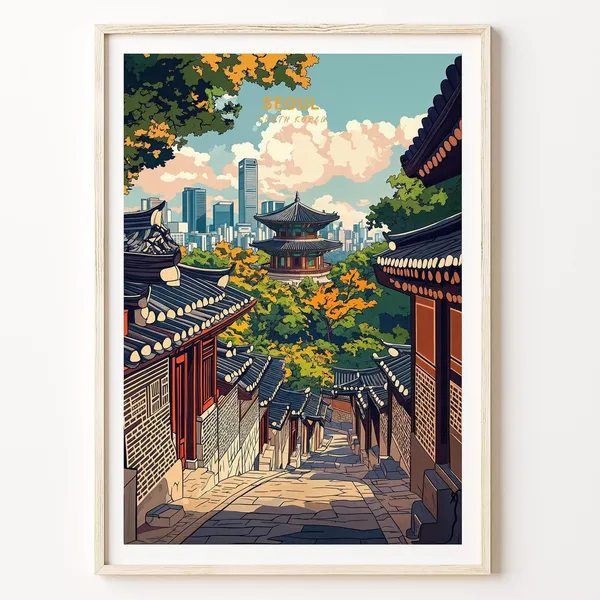 Seoul South Korea Travel Poster, Asia Wall Art Print