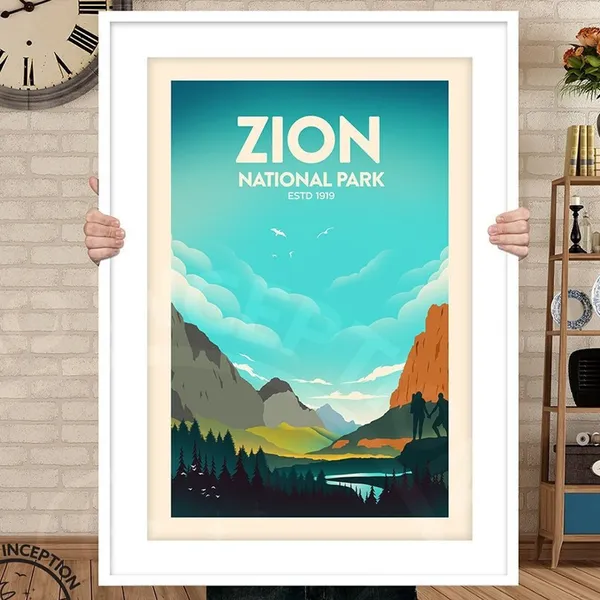 Zion Vintage Travel Poster, Minimalist Nature Print