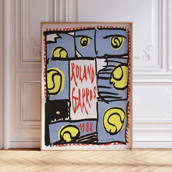 Roland Garros 1988 Tennis Poster, Mid-Century Modern