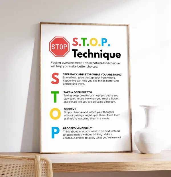 Stop Technique Poster, Positive Mindset Art Print