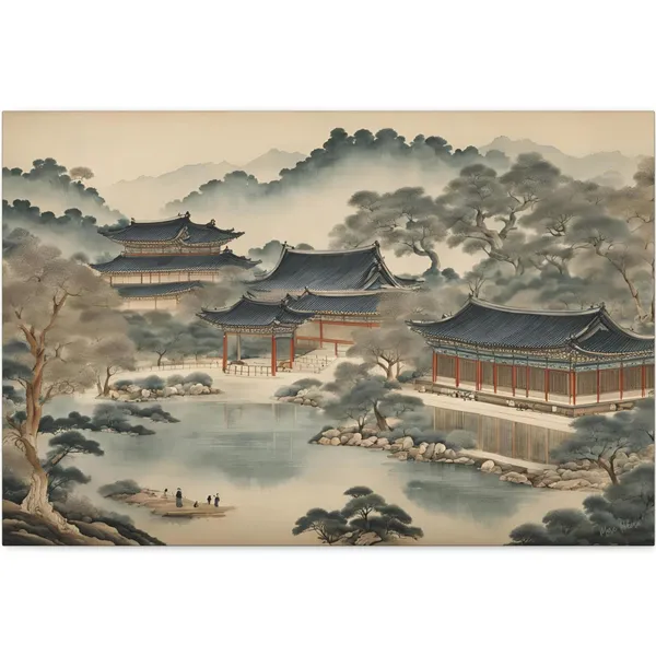 Ink Wash Korean Painting, Joseon Pavilion Art Print