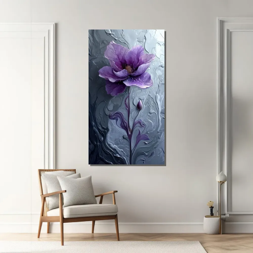 Purple Flower With Abstract Fluid Background, Art Print - Image 2