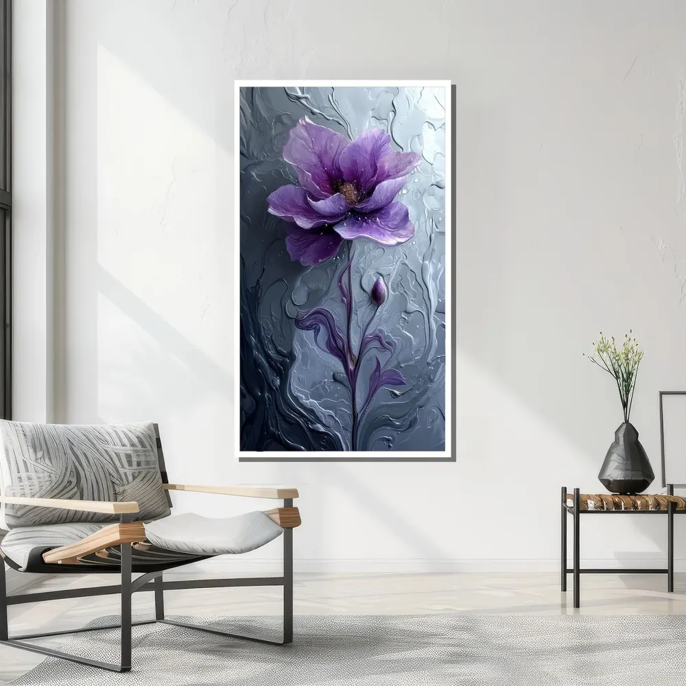 Purple Flower With Abstract Fluid Background, Art Print - Image 4