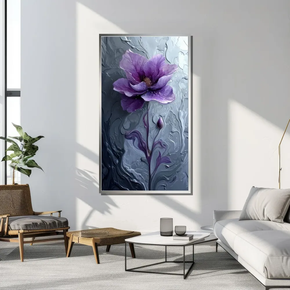 Purple Flower With Abstract Fluid Background, Art Print - Image 3