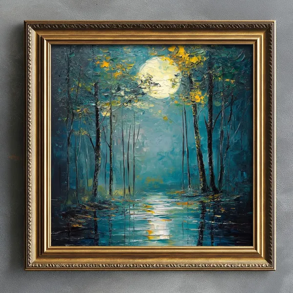 Forest Under Moonlight, Autumn Woods Landscape Art Print