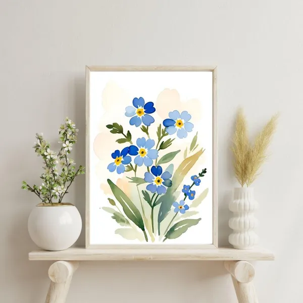 Forget Me Not Flower Abstract Botanical Art Print