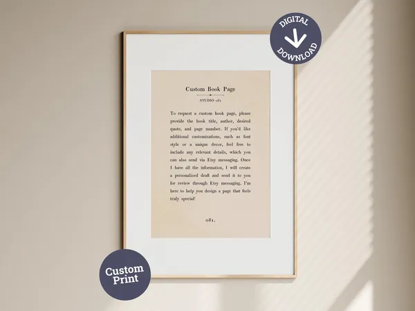 Custom Book Page Chapter Quote Vintage Style Poster