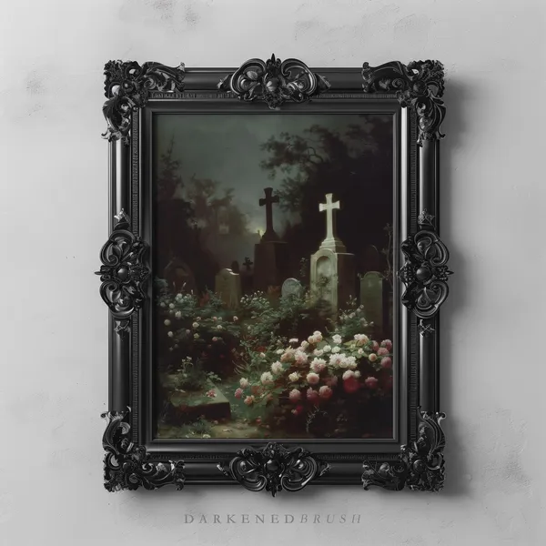 Gothic Cemetery Dark Academia Botanical Art Print