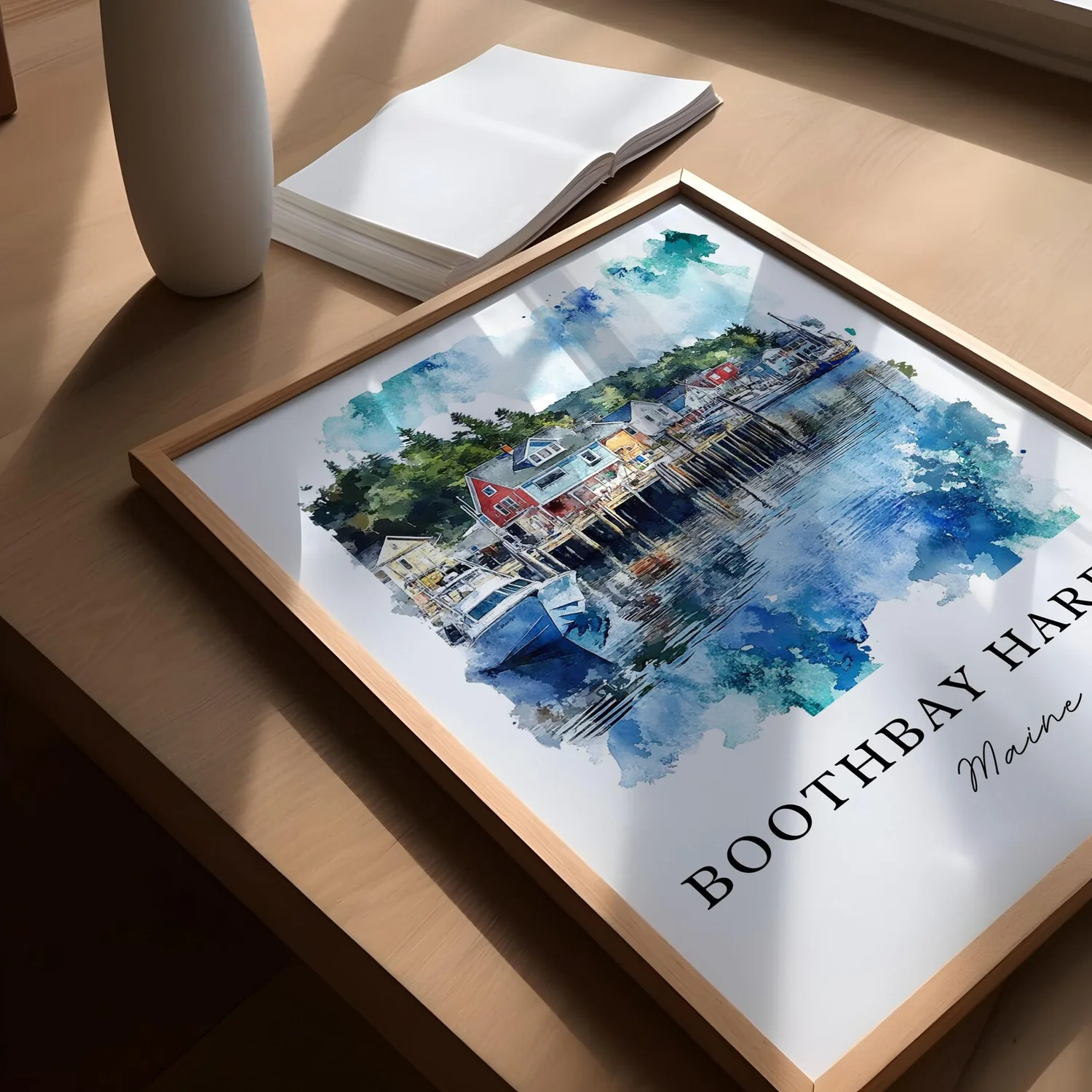Boothbay Harbor Me Watercolor Travel Poster, Maine - Image 5