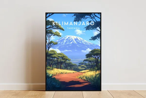 Kilimanjaro Travel Poster, Tanzania Mountain Landscape