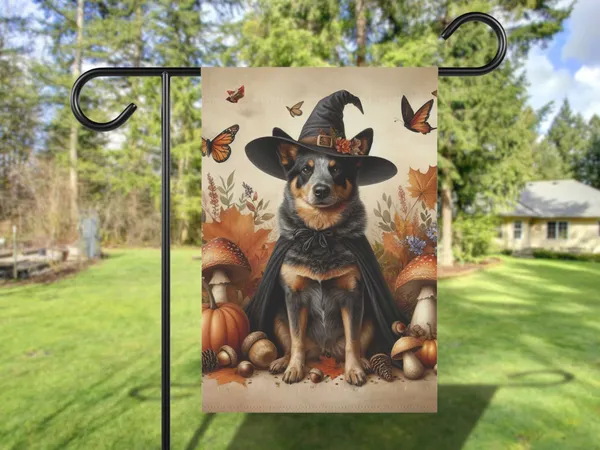 Custom Blue Heeler Fall Garden Flag, Halloween Yard Sign