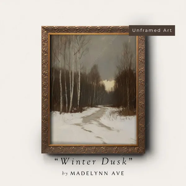 Snowy Winter Path, Neutral Christmas Forest Art Print