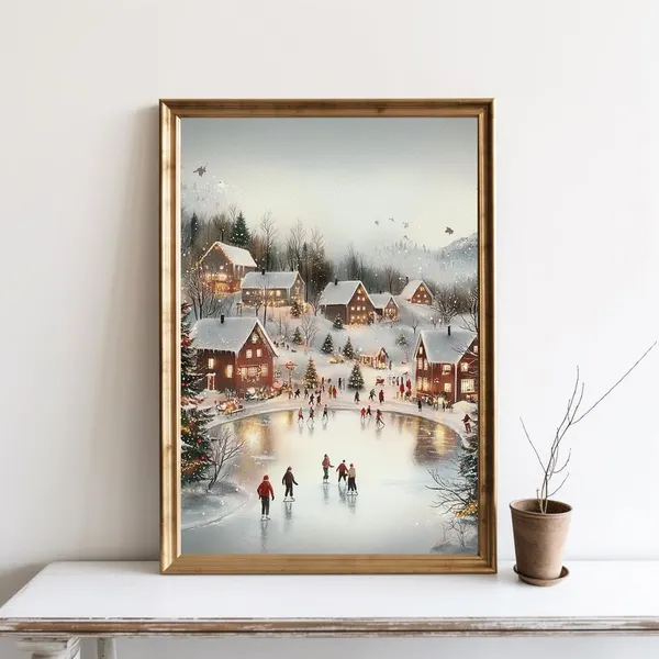 Winter Village Christmas Poster, Holiday Wall Art
