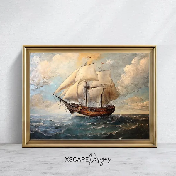Vintage Sailing Ship Nautical Seascape Poster