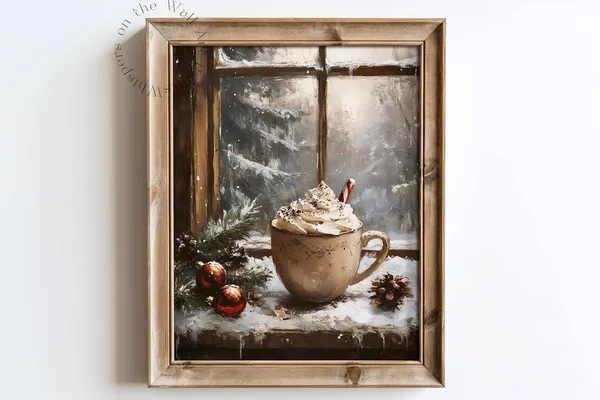 Christmas Hot Chocolate Oil Painting Cozy Holiday Print