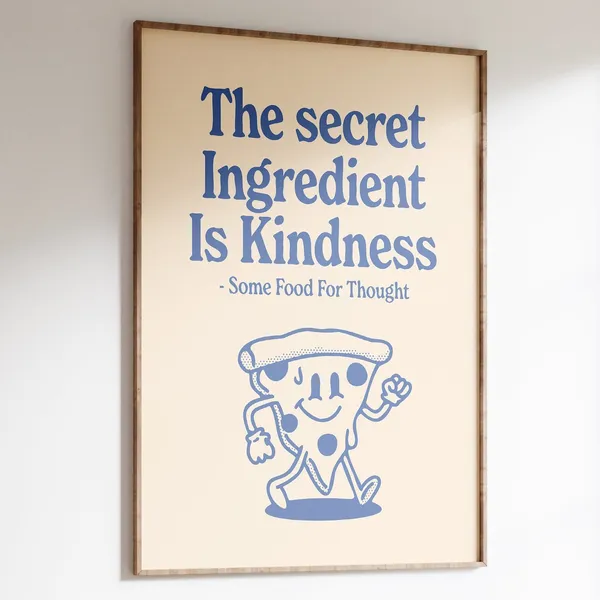 Kindness Retro Character Pizza Quote Art Print