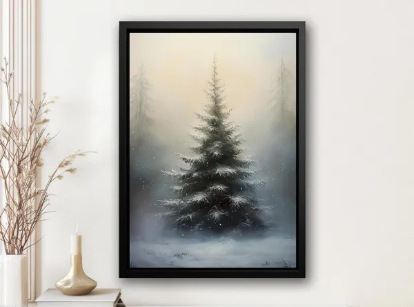 Vintage Christmas Tree Cottage Holiday Poster Print