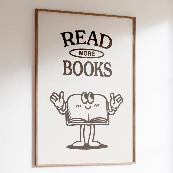 Book Lover Poster, Retro Reading Library Decor
