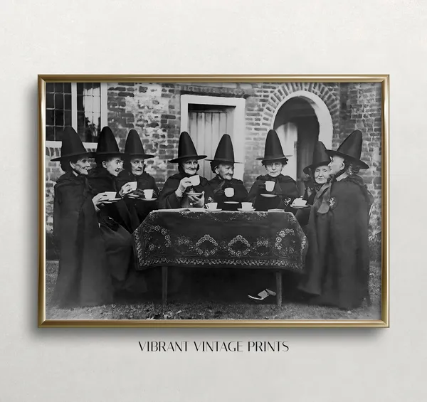 Witch Tea Party Vintage Halloween Poster Print