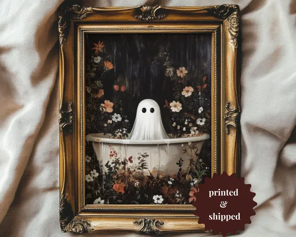 Whimsical Ghost in Bathtub, Vintage Halloween Poster