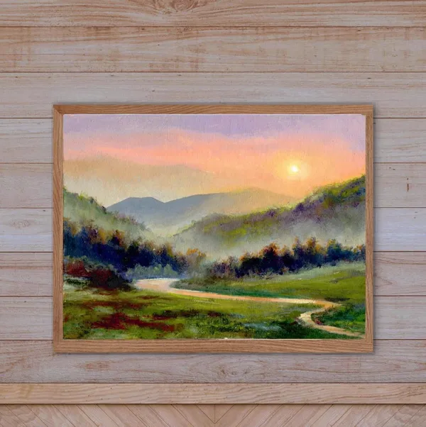 Misty Pines Panoramic Country Landscape Art Print