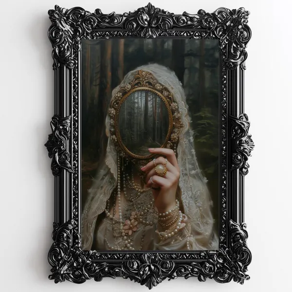 Mirror Victorian Woman, Moody Vintage Art Print