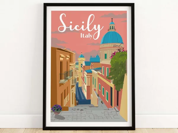 Sicily Italy Travel Poster, Italian Wall Art Print