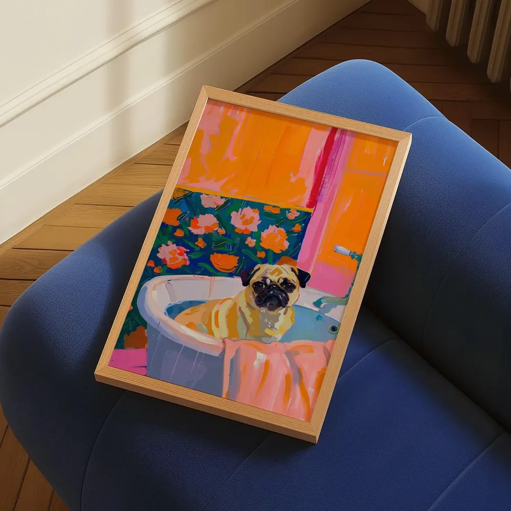 Pug Painting, Maximalist Bathroom Decor Art Print - Image 2