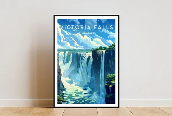 Victoria Falls Travel Poster, Zimbabwe Landscape