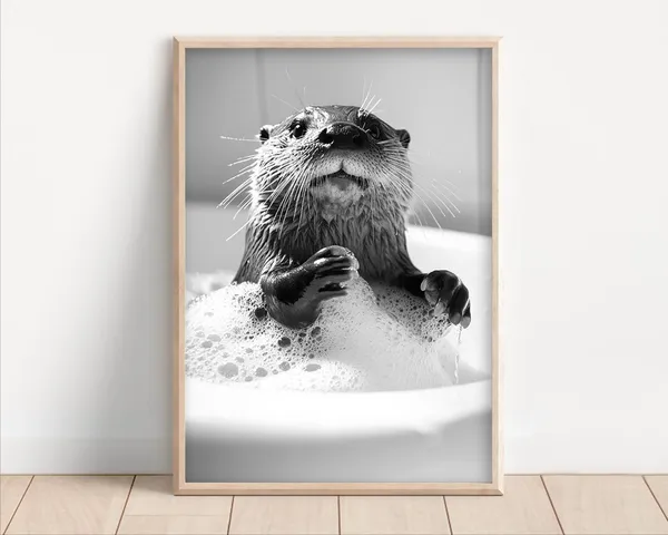 Otter in the Bathtub, Vintage Retro Bathroom Art Print