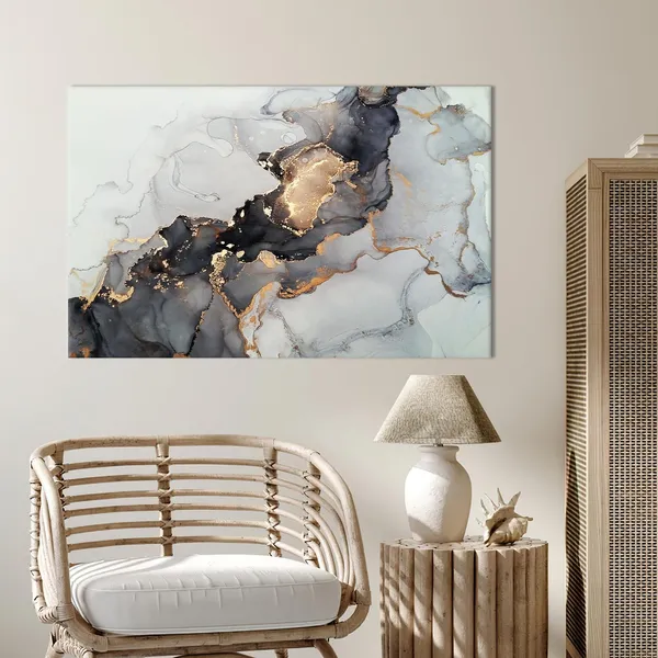 Black Gold Marble Modern Alcohol Ink Art Print