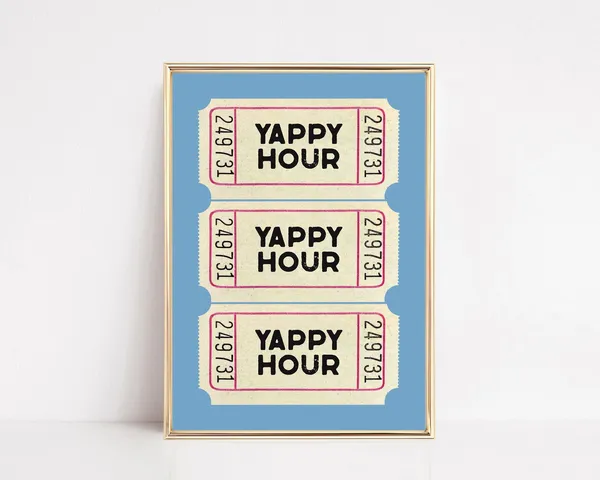 Yappy Hour Ticket Print, Light Blue Cocktail Art