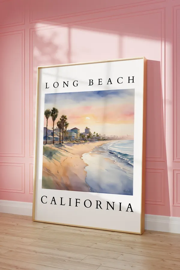 Long Beach Watercolor Coastline Art Print