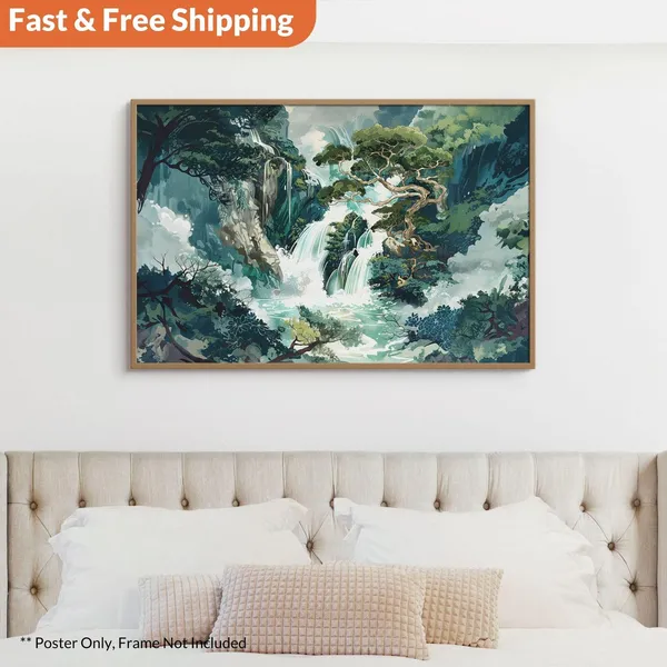 Japanese Waterfall - Hokusai Style