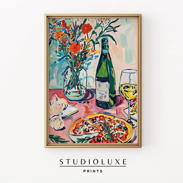Italian Tablescape Art Print, Matisse-Inspired Kitchen Decor