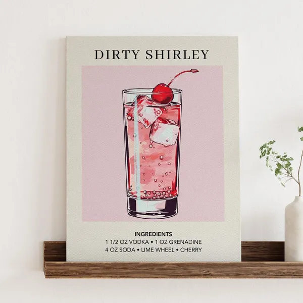 Dirty Shirley Cocktail Wall Art Print, Dorm Bar Cart