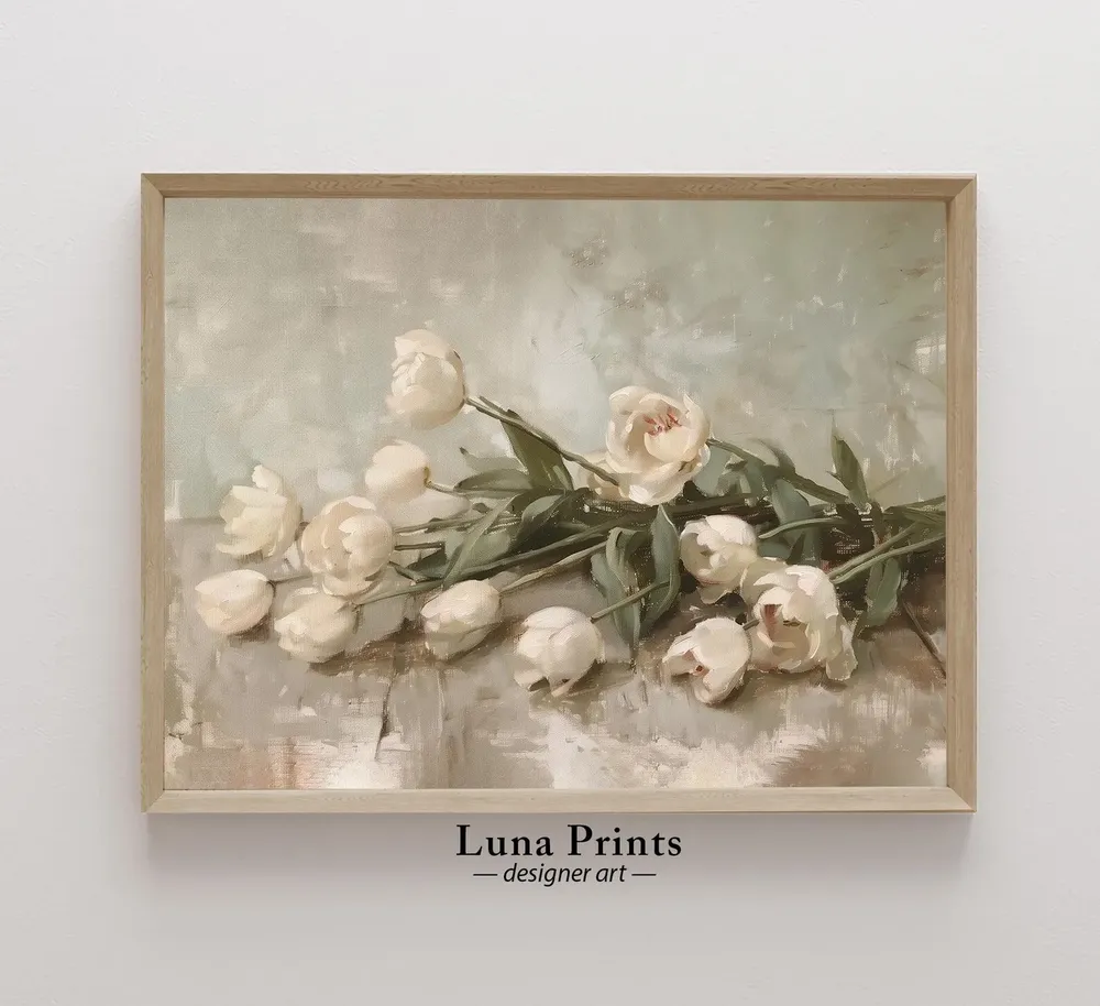 Tulips Painting Art Print, Muted Spring Floral