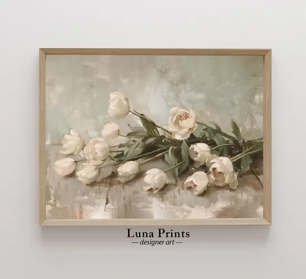 Tulips Painting Art Print, Muted Spring Floral