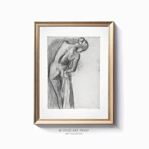 Antique Vintage Charcoal Drawing Woman Figure Art Print
