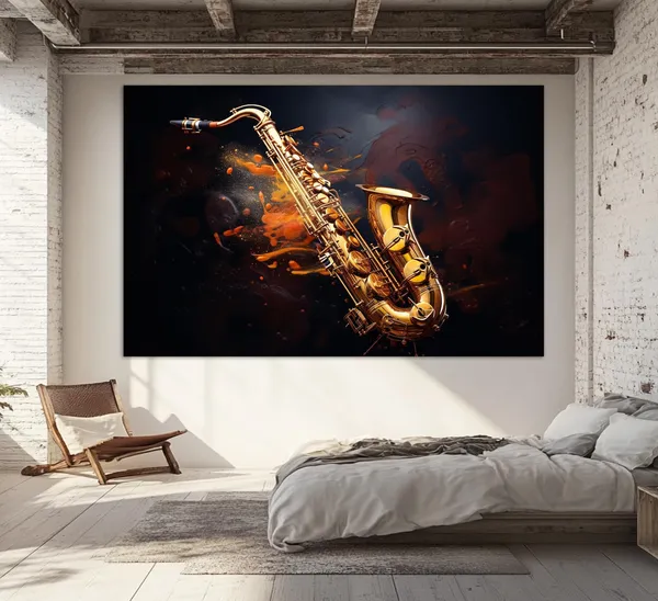 Abstract Saxophone Wall Art Print, Jazz Music Decor