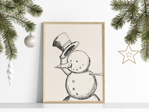 Snowman Print, Neutral Christmas Wall Art