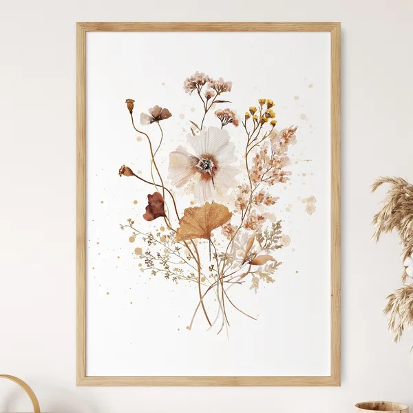 Watercolor Botanical Flower Print, Neutral Boho Floral Art