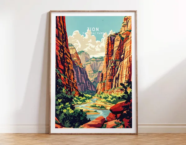Zion National Park Travel Poster, Utah Travel Print