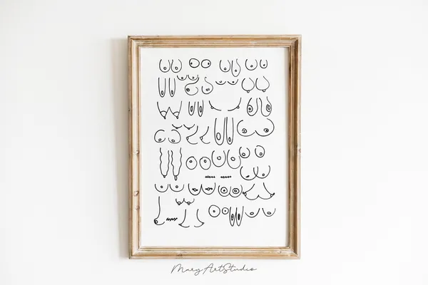 Hand Drawn Tit Line Art Feminist Body Poster