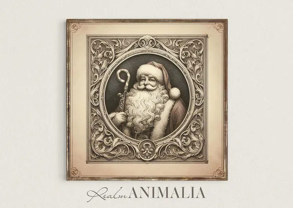 Santa Sketch Vintage Christmas Art Print