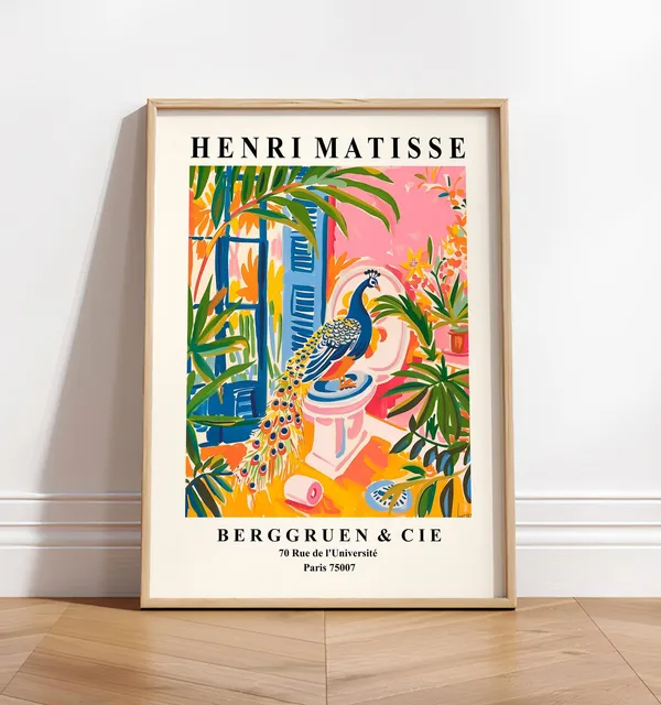 Peacock On Toilet, Matisse-Inspired Bathroom Art Print