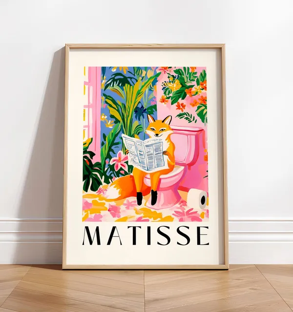 Fox On A Toilet Funny Bathroom Wall Art Print