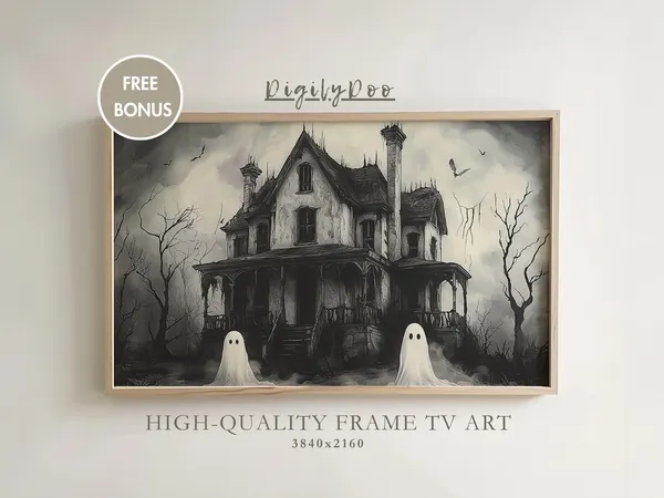 Halloween Ghosts Haunted House Vintage Art Print